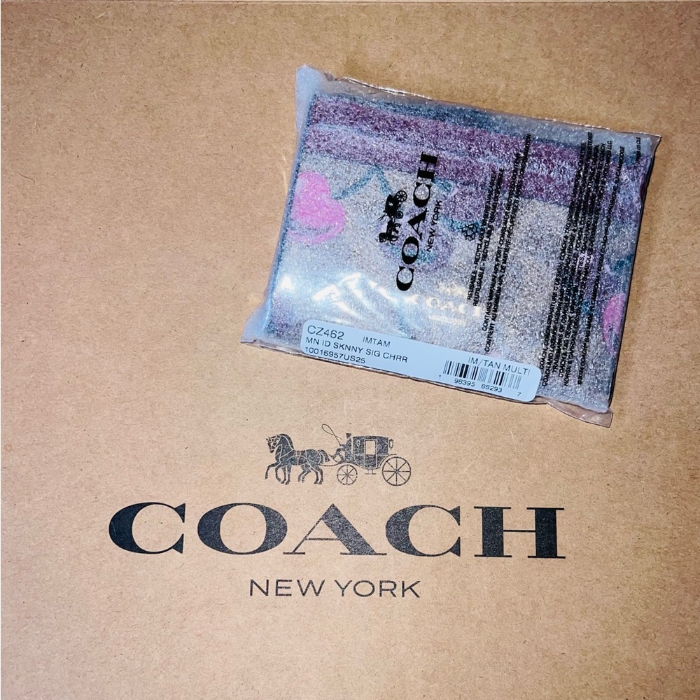NWT COACH Mini Skinny Id Case Card Wallet & Key Chain w/Pink Cherry Print AUTHTC - Picture 4 of 8